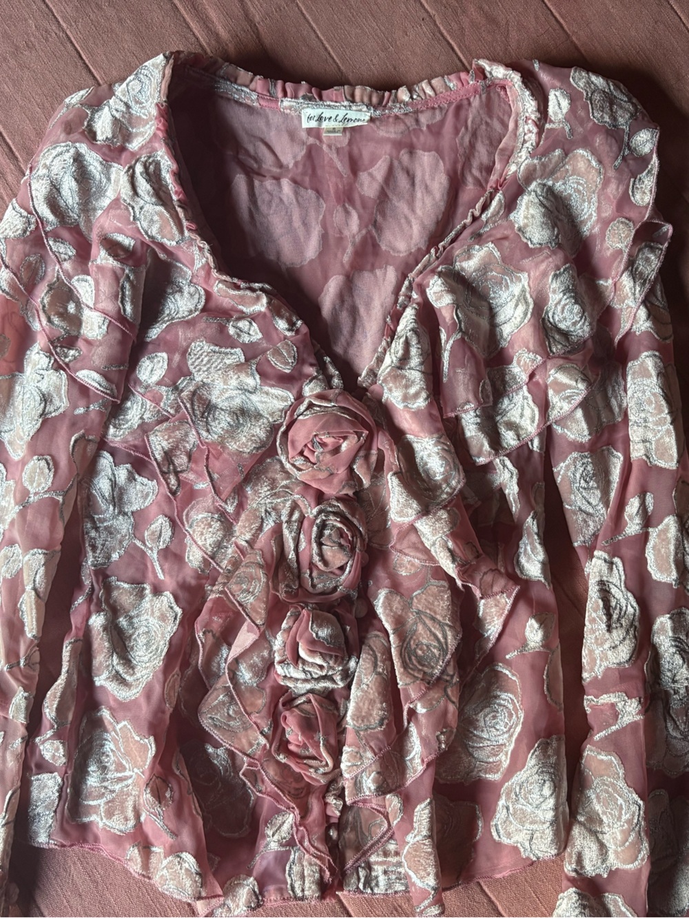 For Love & Lemons Pink Rose Blouse- Size Small- Fairy Floral Feminine Top - Picture 3 of 11